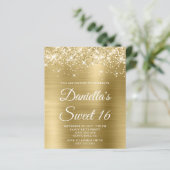 Glittery Bleek Gold Foil Sweet 16 Budget Invite (Staand voorkant)