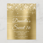 Glittery Bleek Gold Foil Sweet 16 Budget Invite (Voorkant)