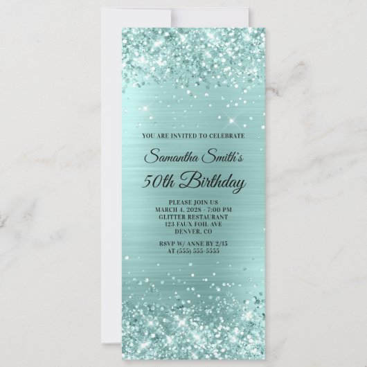 Glittery Bleek Turquoise Folie 50th Birthday Kaart (Voorkant)