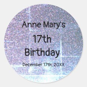 Glittery Blue Artsy 17e verjaardag aangepaste leef Ronde Sticker