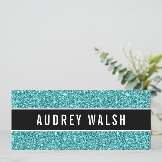 Glittery Blue Chic Sequin Black Gift Certificate Kaart (Staand voorkant)