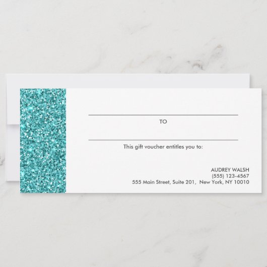 Glittery Blue Chic Sequin Black Gift Certificate Kaart (Achterkant)