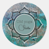 Glittery Blue Elegant OM Lotus Business Logo Ronde Sticker (Voorkant)
