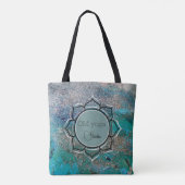 Glittery Blue Elegant OM Lotus Business Logo Tote Bag (Achterkant)