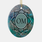 Glittery Blue Elegant OM Lotus Keramisch Ornament (Rechts)