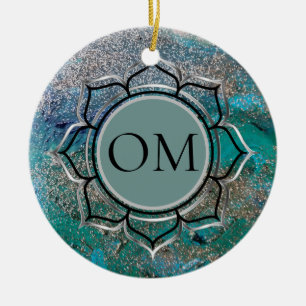 Glittery Blue Elegant OM Lotus Keramisch Ornament