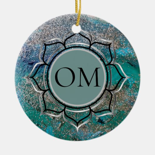 Glittery Blue Elegant OM Lotus Keramisch Ornament (Voorkant)