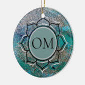 Glittery Blue Elegant OM Lotus Keramisch Ornament (Links)
