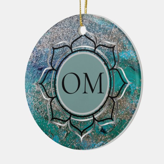 Glittery Blue Elegant OM Lotus Keramisch Ornament (Links)