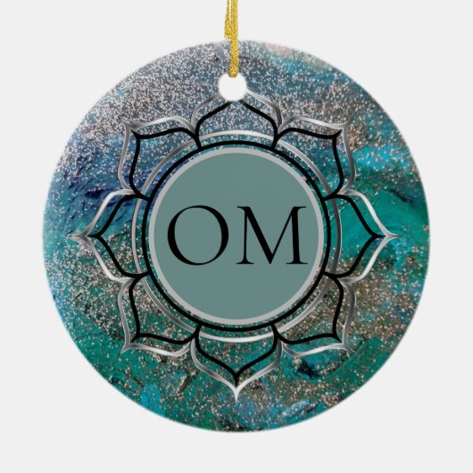 Glittery Blue Elegant OM Lotus Keramisch Ornament (Achterkant)