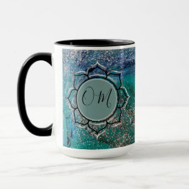 Glittery Blue Elegant OM Lotus Mok