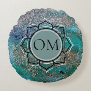 Glittery Blue Elegant OM Lotus Rond Kussen