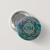 Glittery Blue Elegant OM Lotus Ronde Button 3,2 Cm (Voorkant /achterkant)