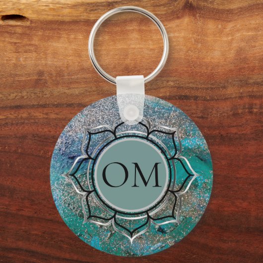 Glittery Blue Elegant OM Lotus Sleutelhanger (Achterkant)