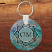 Glittery Blue Elegant OM Lotus Sleutelhanger (Voorkant)