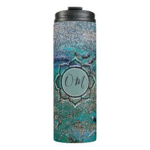 Glittery Blue Elegant OM Lotus Thermosbeker