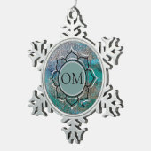 Glittery Blue Elegant OM Lotus Tin Sneeuwvlok Ornament (Rechts)