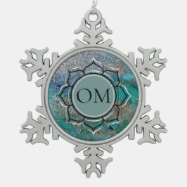 Glittery Blue Elegant OM Lotus Tin Sneeuwvlok Ornament