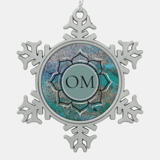 Glittery Blue Elegant OM Lotus Tin Sneeuwvlok Ornament (Voorkant)