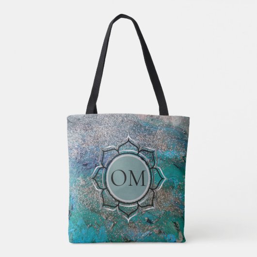 Glittery Blue Elegant OM Lotus Tote Bag (Achterkant)