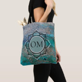 Glittery Blue Elegant OM Lotus Tote Bag (Dichtbij)