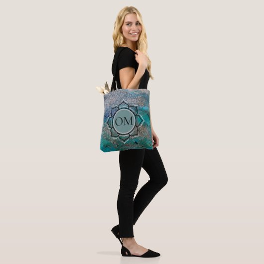 Glittery Blue Elegant OM Lotus Tote Bag (Op model)