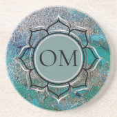 Glittery Blue Elegant OM Lotus Zandsteen Onderzetter (Voorkant)