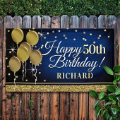 Glittery Blue en Gold Happy 50th Birthday Banner