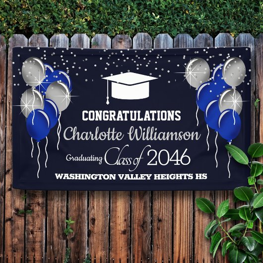 Glittery Blue en Silver Afstuderen Banner