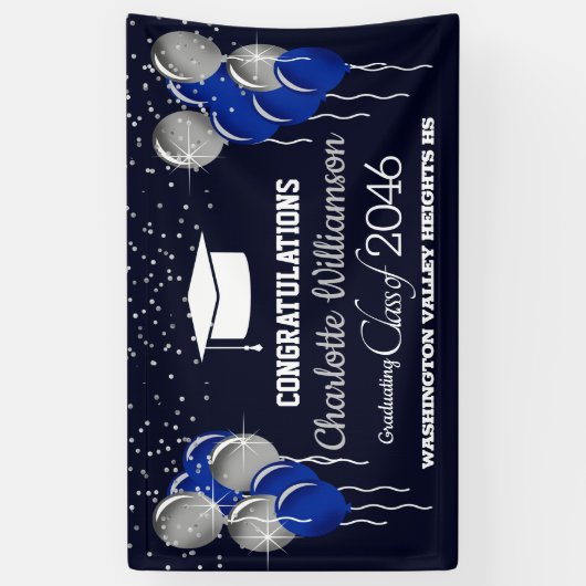 Glittery Blue en Silver Afstuderen Banner (Verticaal)