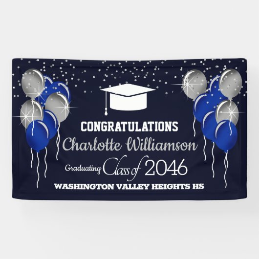 Glittery Blue en Silver Afstuderen Banner (Horizontaal)