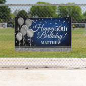 Glittery Blue en Silver Happy Birthday Banner (Insitu)