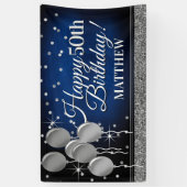 Glittery Blue en Silver Happy Birthday Banner (Verticaal)
