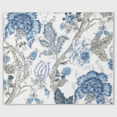 Glittery Blue Floral op Winter White Cadeaupapier (Vlak)