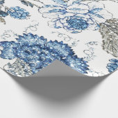 Glittery Blue Floral op Winter White Cadeaupapier (Hoek)