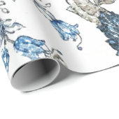 Glittery Blue Floral op Winter White Cadeaupapier (Rol Hoek)