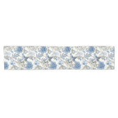 Glittery Blue Floral op Winter White Korte Tafelloper (Horizontaal)