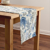 Glittery Blue Floral op Winter White Korte Tafelloper (Voorbeeld)