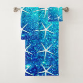 Glittery Blue Ombre Blauwgroen Sparkle Starfish Pa Bad Handdoek (Insitu)