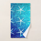 Glittery Blue Ombre Blauwgroen Sparkle Starfish Pa Bad Handdoek (Handdoek)