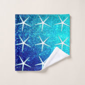Glittery Blue Ombre Blauwgroen Sparkle Starfish Pa Bad Handdoek (Wasdoekje)