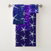 Glittery Blue Ombre Sparkle Starfish Patterns Scha Bad Handdoek (Insitu)