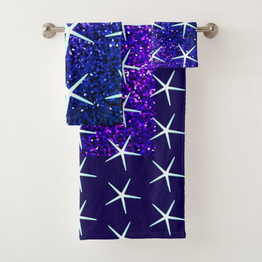 Glittery Blue Ombre Sparkle Starfish Patterns Scha Bad Handdoek (Insitu)