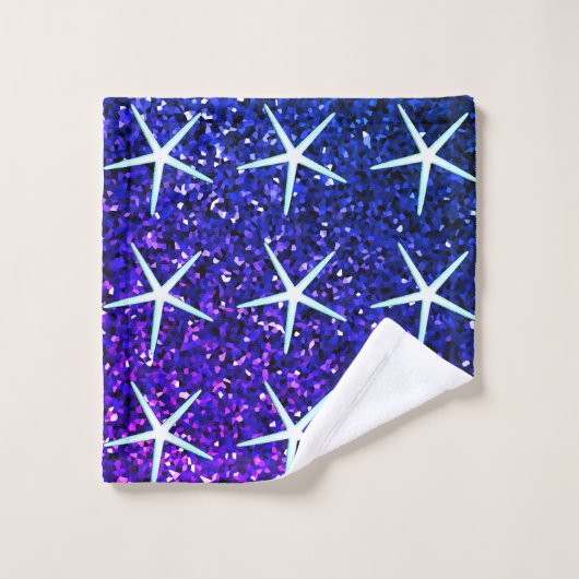 Glittery Blue Ombre Sparkle Starfish Patterns Scha Bad Handdoek (Wasdoekje)