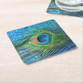 Glittery Blue Peacock Kartonnen Onderzetters (Schuin)