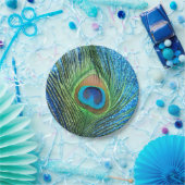 Glittery Blue Peacock Papieren Bordje (Feest)