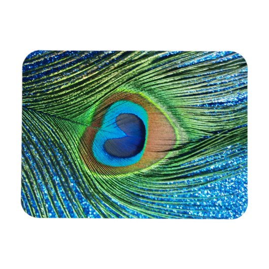 Glittery Blue Peacock-stilstand Magneet (Horizontaal)
