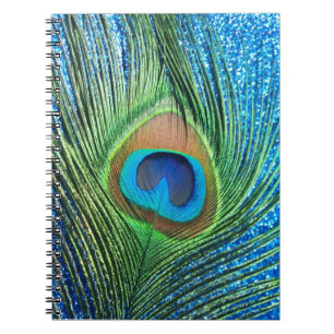 Glittery Blue Peacock-stilstand Notitieboek