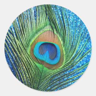 Glittery Blue Peacock-stilstand Ronde Sticker