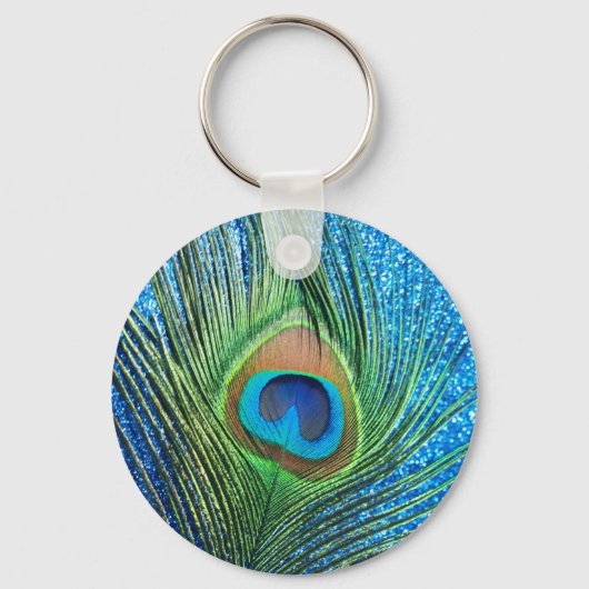Glittery Blue Peacock-stilstand Sleutelhanger (Voorkant)